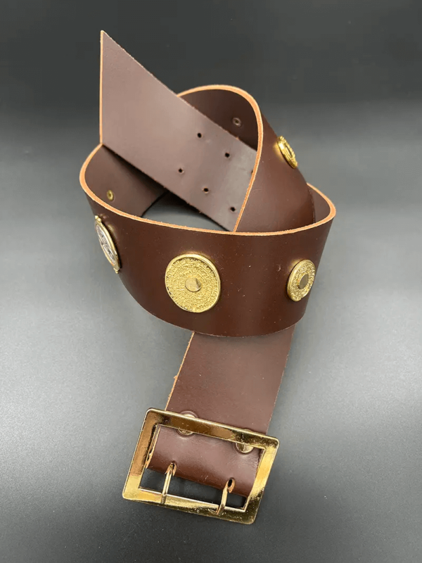 Cognac leather belt with medallions